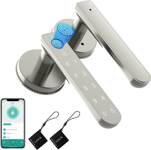 Main image of Fingerprint Door Lock, Fingerprint Door Knob Biometric Door Lock Smart Door Knob with App Control, Keyless Entry with Handle for Home Office Apartment Bedroom Nickel