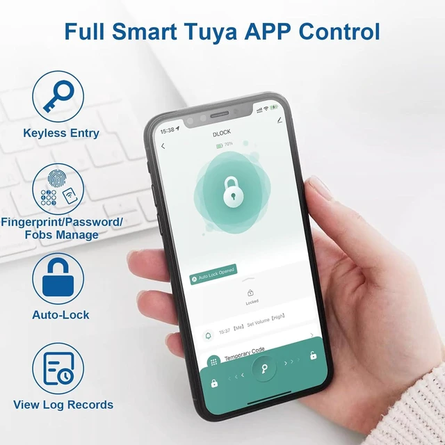 Alt view image 4 of 7 - Fingerprint Door Lock, Fingerprint Door Knob Biometric Door Lock Smart Door Knob with App Control, Keyless Entry with Handle for Home Office Apartment Bedroom Nickel