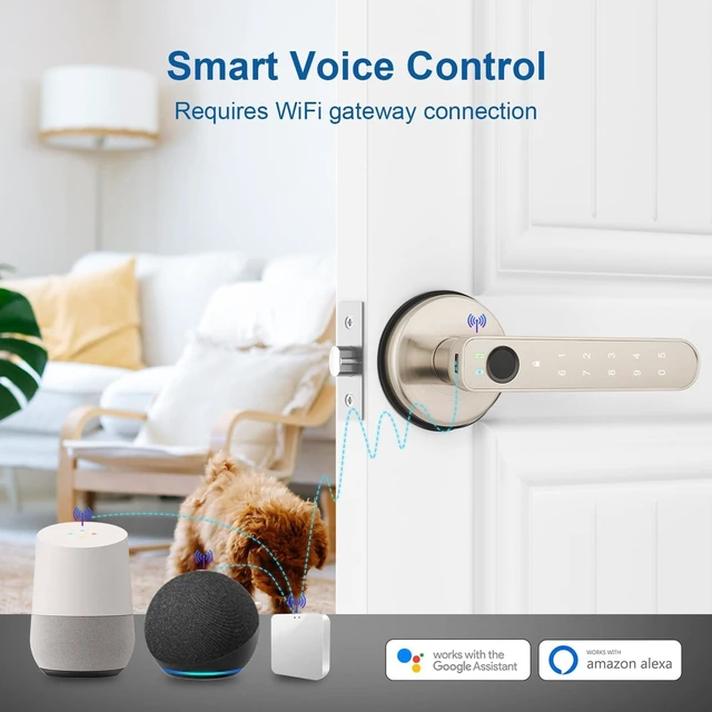 Alt view image 5 of 7 - Fingerprint Door Lock, Fingerprint Door Knob Biometric Door Lock Smart Door Knob with App Control, Keyless Entry with Handle for Home Office Apartment Bedroom Nickel