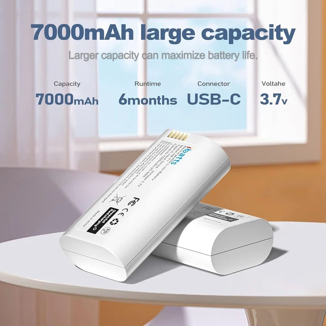 Alt view image 2 of 7 - 2 Pack Removable Battery for Wyze Battery Cam Pro/Wyze Wireless Duo Cam Doorbell/Wyze Palm Lock, 7000mAh Rechargeable Outdoor Battery Pack Replacement with USB-C Port WBAT1 WBAT2