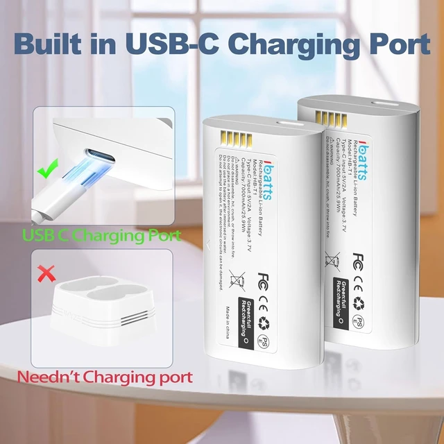 Alt view image 3 of 7 - 2 Pack Removable Battery for Wyze Battery Cam Pro/Wyze Wireless Duo Cam Doorbell/Wyze Palm Lock, 7000mAh Rechargeable Outdoor Battery Pack Replacement with USB-C Port WBAT1 WBAT2