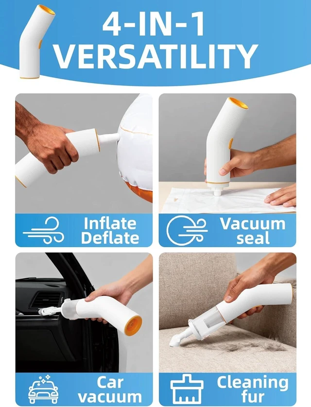 Alt view image 4 of 7 - Handheld Vacuum Cleaner Cordless, 15000Pa High Power, Portable Mini Car Vacuum Air Duster with 2 Suction Modes & Multi-Nozzles for Desk Home Office Pet Hair, White