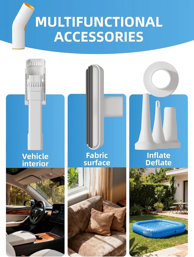Alt view image 5 of 7 - Handheld Vacuum Cleaner Cordless, 15000Pa High Power, Portable Mini Car Vacuum Air Duster with 2 Suction Modes & Multi-Nozzles for Desk Home Office Pet Hair, White
