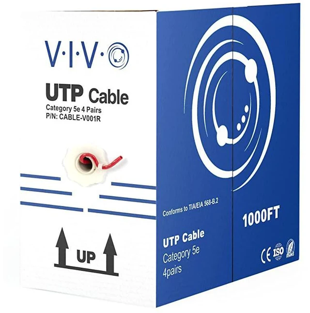 Main image of Red 1,000ft Bulk Cat5e, CCA Ethernet Cable, 24 AWG, UTP Pull Box, Cat-5e Wire, Indoor, Network Installations CABLE-V001R