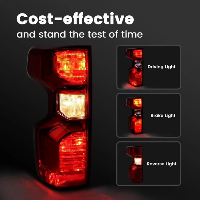 Alt view image 10 of 12 - Tail Light Compatible With 2019 2020 2021 2022 2023 2024 2025 2026 Chevy Silverado 1500 / 20-23 2500HD 3500HD Halogen Rear Brake Signal Taillights Replacement w/ Bulb & Harness (Left Driver Side)