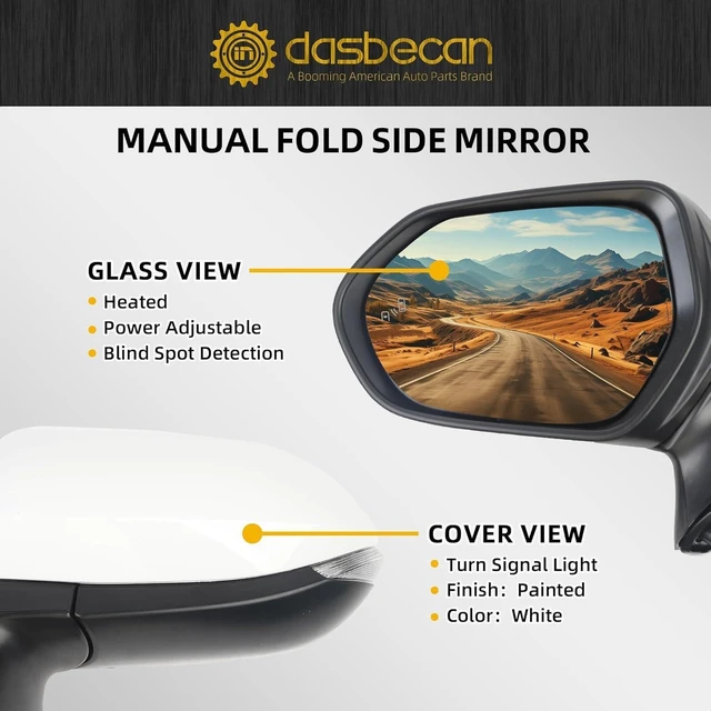 Alt view image 10 of 14 - Driver Side Mirror White Compatible with 2020-2025 Toyota Corolla Left Door Rear view Mirror Heated Manual Fold Power Adjustment W/Blind Spot Detection Turn Signal Assembly 7PINS #87940-02920