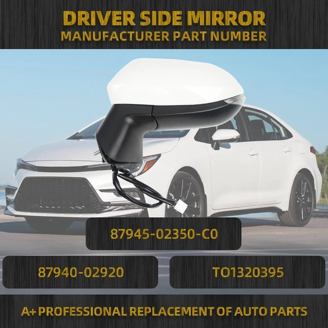 Alt view image 9 of 14 - Driver Side Mirror White Compatible with 2020-2025 Toyota Corolla Left Door Rear view Mirror Heated Manual Fold Power Adjustment W/Blind Spot Detection Turn Signal Assembly 7PINS #87940-02920