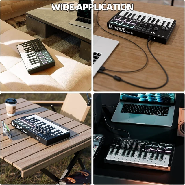 Alt view image 13 of 14 - Midi Keyboard Controller 25 Key Portable Mini Bluetooth & USB Midi Piano with 8 Backlit Drum Pad, 8 Knobs and Music Production Software for Computer Recording, Music Production