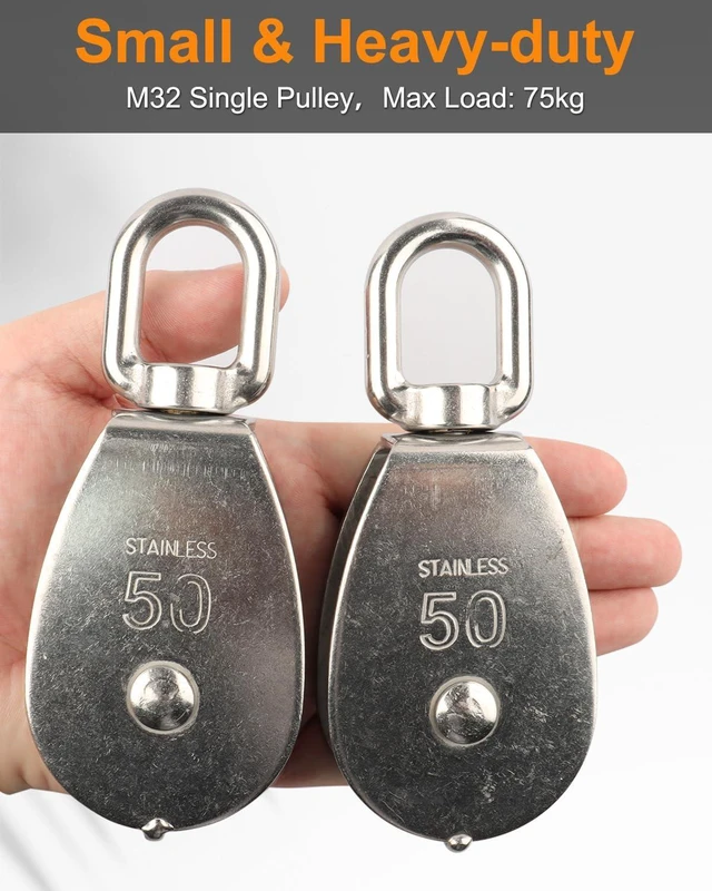 Alt view image 11 of 12 - 10 Pcs M50 Single Pulley Block, with Rotatable 360° Pulley and Rings, 304 Stainless Steel Swivel Pulley Wire Rope Hanging Pulley Wheel, Heavy Duty and Smooth Rope Pulley Block for Rope Lifting