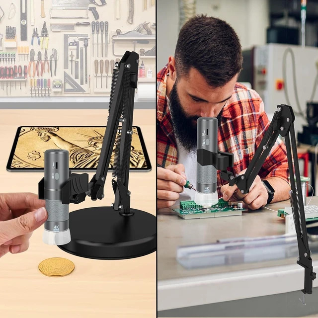 Alt view image 9 of 14 - 4K WiFi Microscope with Max 21 Inch Height Stand & Table Clamp, 50-1000X USB Digital Microscope 3840x 2160P Camera, Work for iPhone Android Windows Mac Linux Chrome