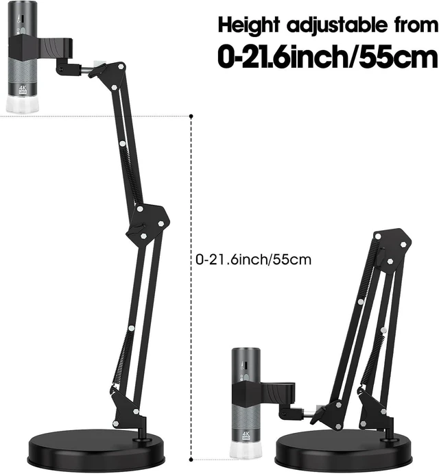 Alt view image 11 of 14 - 4K WiFi Microscope with Max 21 Inch Height Stand & Table Clamp, 50-1000X USB Digital Microscope 3840x 2160P Camera, Work for iPhone Android Windows Mac Linux Chrome
