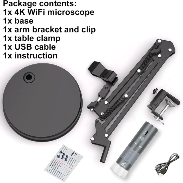 Alt view image 14 of 14 - 4K WiFi Microscope with Max 21 Inch Height Stand & Table Clamp, 50-1000X USB Digital Microscope 3840x 2160P Camera, Work for iPhone Android Windows Mac Linux Chrome