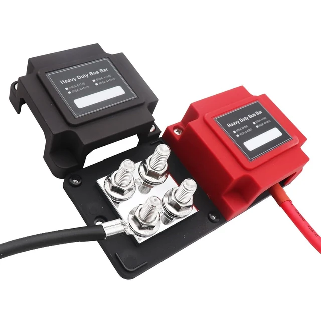 Alt view image 11 of 14 - 400A Power Distribution Block Bus Bar Pair with Cover Marine Bus Bar, Automotive, and Solar Wiring 8x3/8 M10 Studs Heavy Duty Power