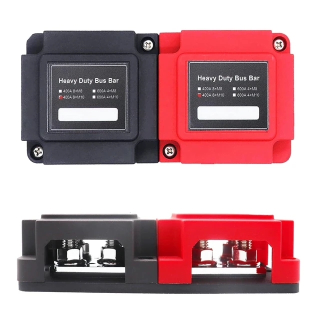 Alt view image 13 of 14 - 400A Power Distribution Block Bus Bar Pair with Cover Marine Bus Bar, Automotive, and Solar Wiring 8x3/8 M10 Studs Heavy Duty Power