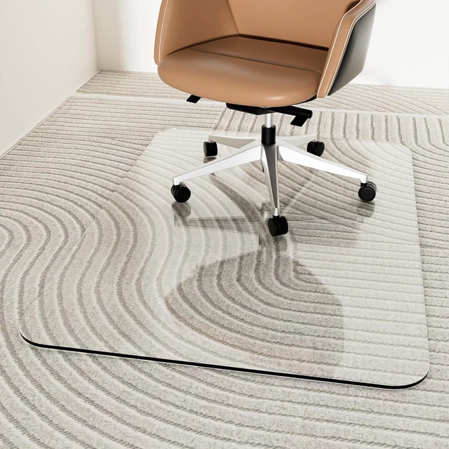 Alt view image 8 of 14 - Tempered Glass Chair Mat 48" x 32",1/5" Thick for Office Desk,Rolling Chair Mat for Carpet, Odorless, Easy to Clean with 4 Non-Slip Pads for Carpet & Hardwood Floors