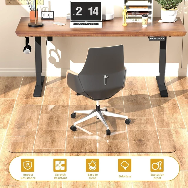 Alt view image 11 of 14 - Tempered Glass Chair Mat 48" x 32",1/5" Thick for Office Desk,Rolling Chair Mat for Carpet, Odorless, Easy to Clean with 4 Non-Slip Pads for Carpet & Hardwood Floors