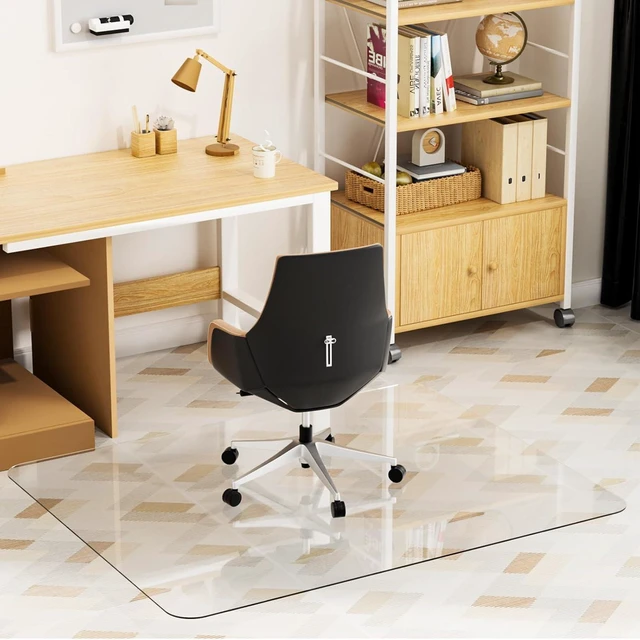 Alt view image 13 of 14 - Tempered Glass Chair Mat 48" x 32",1/5" Thick for Office Desk,Rolling Chair Mat for Carpet, Odorless, Easy to Clean with 4 Non-Slip Pads for Carpet & Hardwood Floors