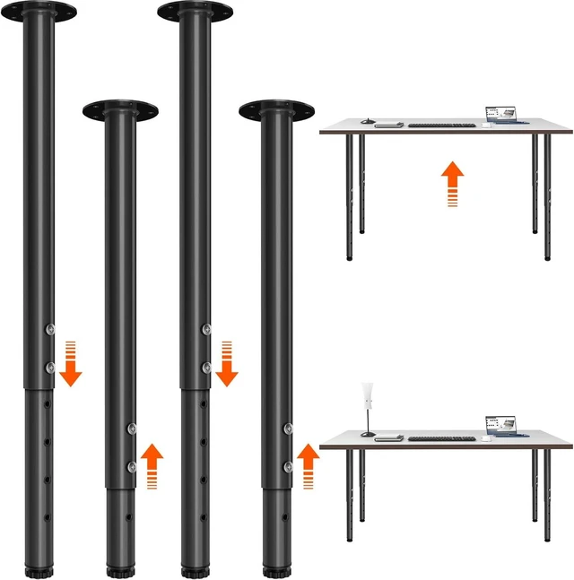 Alt view image 7 of 12 - Adjustable Metal Table Leg 21~36 Inch, Adjustable Metal Desk Legs, Home Office DIY Furniture Leg Set, for Computer Desk Dining Table Office Desk (4, Black)