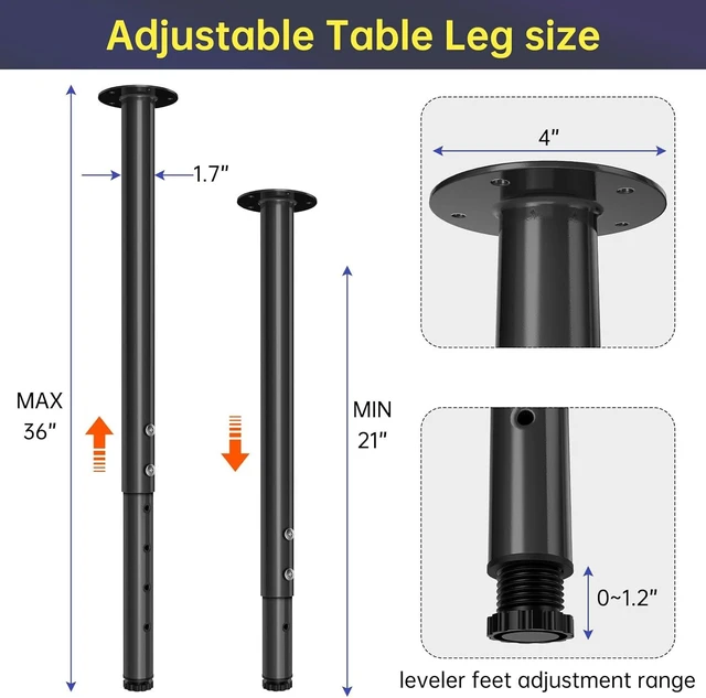 Alt view image 9 of 12 - Adjustable Metal Table Leg 21~36 Inch, Adjustable Metal Desk Legs, Home Office DIY Furniture Leg Set, for Computer Desk Dining Table Office Desk (4, Black)
