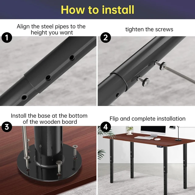 Alt view image 10 of 12 - Adjustable Metal Table Leg 21~36 Inch, Adjustable Metal Desk Legs, Home Office DIY Furniture Leg Set, for Computer Desk Dining Table Office Desk (4, Black)