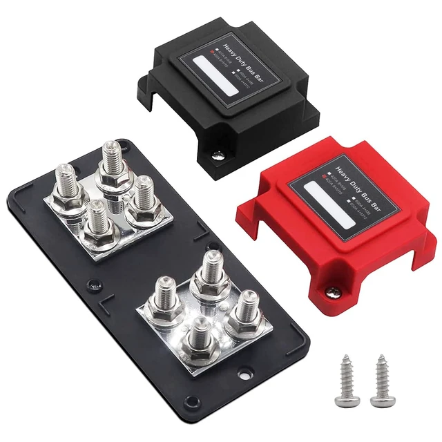 Alt view image 8 of 14 - 400A Power Distribution Block Bus Bar Pair with Cover Marine Bus Bar, Automotive, and Solar Wiring 8x3/8 M10 Studs Heavy Duty Power