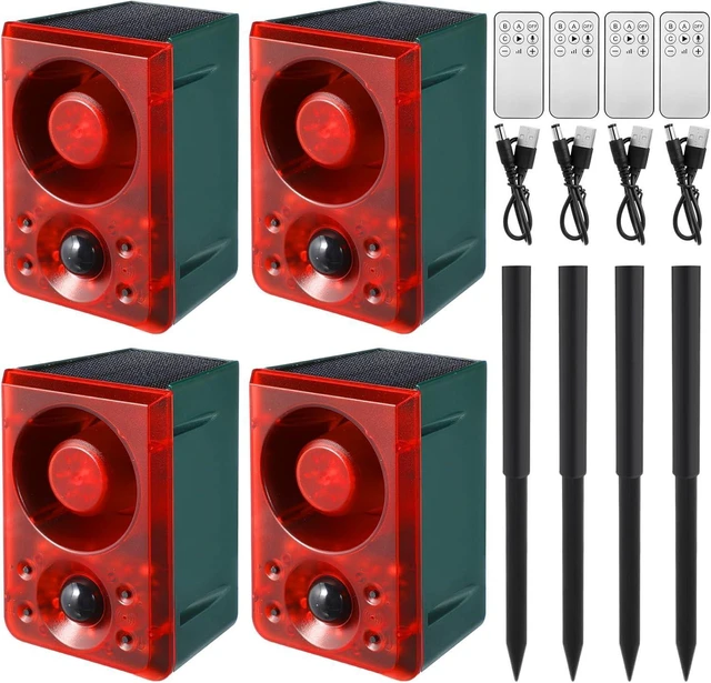 Alt view image 8 of 14 - 4 Pcs Solar Outdoor Motion Sensor Alarm with Stake Gunshot Sound Dog Barking, 3 Modes Support Recording and Adjustable Volume USB Charging 129 dB Loud Noise Maker for Animal Deterrent