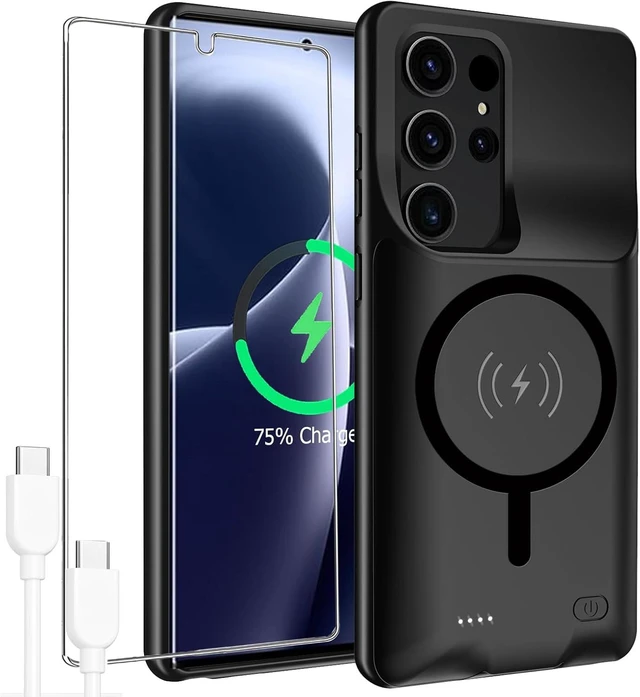 Alt view image 8 of 14 - Battery Case for Galaxy S25 Ultra,Upgraded 12000mAh High Capacity Rechargeable Portable Protective Extended Charger Case Wireless Charging Compatible with S25 Ultra (6.9 inch) Charging Cover (Black)