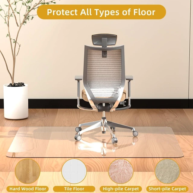 Alt view image 12 of 14 - Tempered Glass Chair Mat 48" x 32",1/5" Thick for Office Desk,Rolling Chair Mat for Carpet, Odorless, Easy to Clean with 4 Non-Slip Pads for Carpet & Hardwood Floors