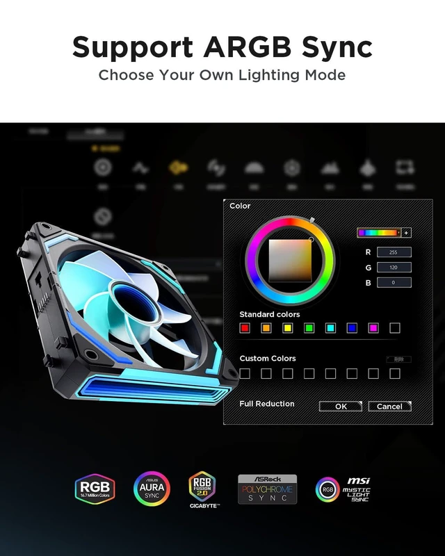 Alt view image 10 of 14 - AsiaHorse COSMIQ 120mm Case Fan, Infinity Mirror FDB Reverse Fan with 5V 3-PIN Connector and Small Controller, 2000 RPM and 68.5CFM,Unit Daisy Chain PWM RGB PC Fans for Cases CPU Liquid Coolers, 3Pack