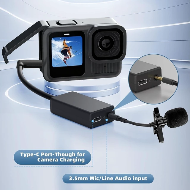 Alt view image 9 of 14 - External Mic Adapter for Go Pro Hero 13/12/11/10/9/8/7/6/5 Black, Type-C to 3.5mm Microphone Converter for Clear and Authentic Sound in Vlogging and Video Recording (1 Pack)