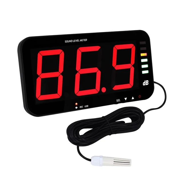 Alt view image 8 of 14 - Decibel Meter Sound Level Meter with Data Logging, 13" Large LCD Display Wall Mounted Noise Meter for Classroom w/ 16.4ft Corded Sensor & Alarm Output for Studio Decibel Noise Measuring and Recording