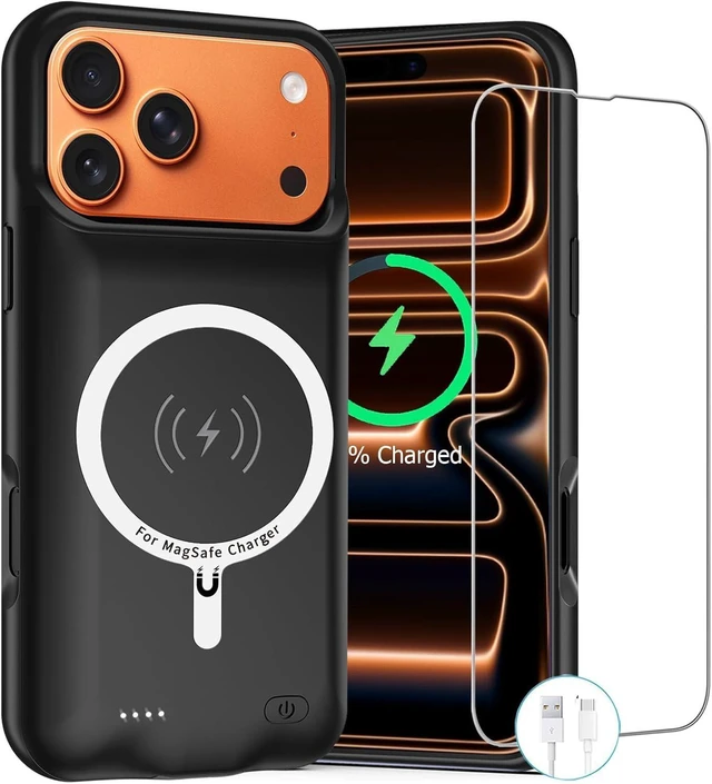 Alt view image 8 of 14 - Battery Case for iPhone 17 Pro Max,12000mAh Rechargeable Portable Charging Case with Wireless Charging Compatible for iPhone 17 Pro Max (6.9inch) with Carplay Extend Battery Pack Charger Cover (Black)
