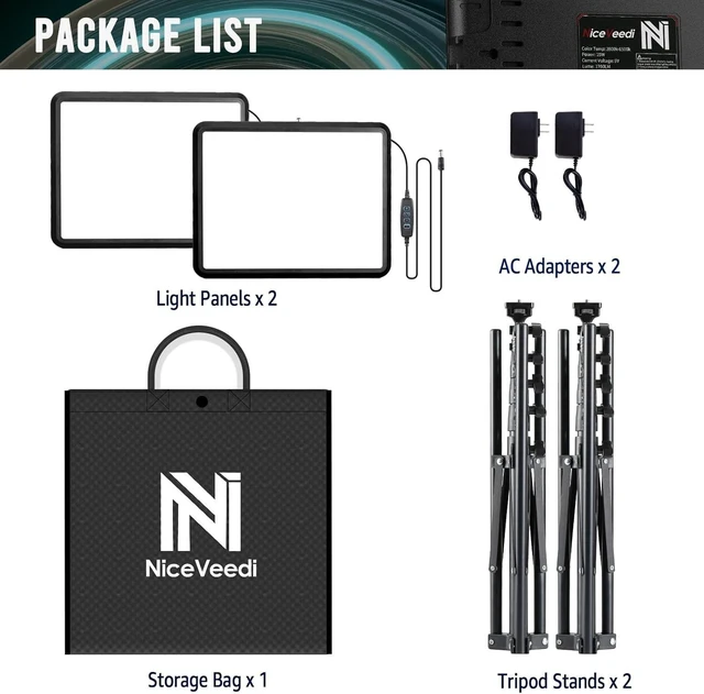Alt view image 14 of 14 - 2-Pack Photography Lighting Kit, NiceVeedi 22W LED Video Light Kit, 2900-7000K Studio Light with Tripod Stand, 73" Stream Light for Video Recording