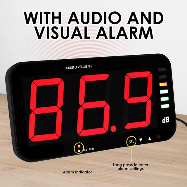 Alt view image 11 of 14 - Decibel Meter Sound Level Meter with Data Logging, 13" Large LCD Display Wall Mounted Noise Meter for Classroom w/ 16.4ft Corded Sensor & Alarm Output for Studio Decibel Noise Measuring and Recording