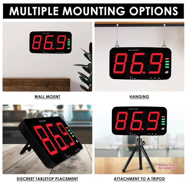Alt view image 13 of 14 - Decibel Meter Sound Level Meter with Data Logging, 13" Large LCD Display Wall Mounted Noise Meter for Classroom w/ 16.4ft Corded Sensor & Alarm Output for Studio Decibel Noise Measuring and Recording