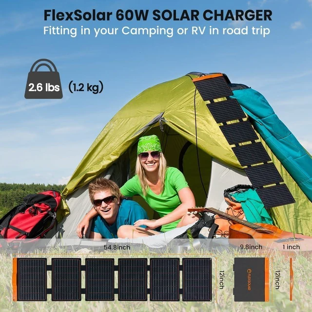 Alt view image 10 of 14 - FlexSolar 60W Portable Solar Panels Chargers with PD3.0 USB-C,QC3.0 USB-A and DC Outputs Foldable IP67 Waterproof Power Emergency Camping for Small Power Station Generator,Phones, Power Banks, Tablets