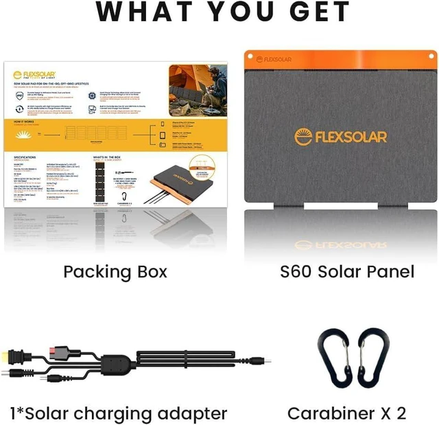 Alt view image 14 of 14 - FlexSolar 60W Portable Solar Panels Chargers with PD3.0 USB-C,QC3.0 USB-A and DC Outputs Foldable IP67 Waterproof Power Emergency Camping for Small Power Station Generator,Phones, Power Banks, Tablets
