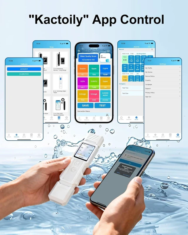 Alt view image 3 of 7 - 9-in-1 Smart Water Tester with APP Monitoring, Digital Water Test Kit for Turbidity, TDS, EC, Temp, Salt, GH, TOC, COD & UV275, Professional Water Tester for Drinking Water, Well, Tap & Outdoor.