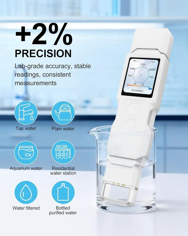 Alt view image 6 of 7 - 9-in-1 Smart Water Tester with APP Monitoring, Digital Water Test Kit for Turbidity, TDS, EC, Temp, Salt, GH, TOC, COD & UV275, Professional Water Tester for Drinking Water, Well, Tap & Outdoor.