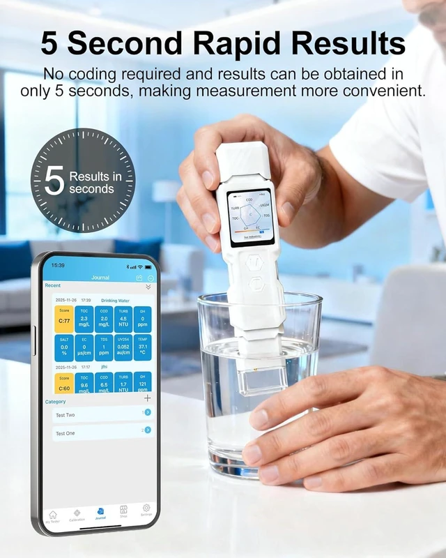 Alt view image 7 of 7 - 9-in-1 Smart Water Tester with APP Monitoring, Digital Water Test Kit for Turbidity, TDS, EC, Temp, Salt, GH, TOC, COD & UV275, Professional Water Tester for Drinking Water, Well, Tap & Outdoor.