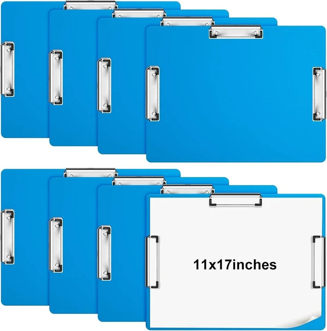 Main image of 8 Pcs 11x17 Clipboard Three Clip Blue Extra Large Clipboard Horizontal Drawing Board 11 x 17 Inch Art Sketching Landscape Board for School Office Students Teachers Supplies