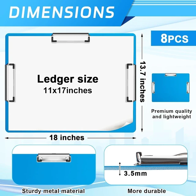 Alt view image 2 of 6 - 8 Pcs 11x17 Clipboard Three Clip Blue Extra Large Clipboard Horizontal Drawing Board 11 x 17 Inch Art Sketching Landscape Board for School Office Students Teachers Supplies