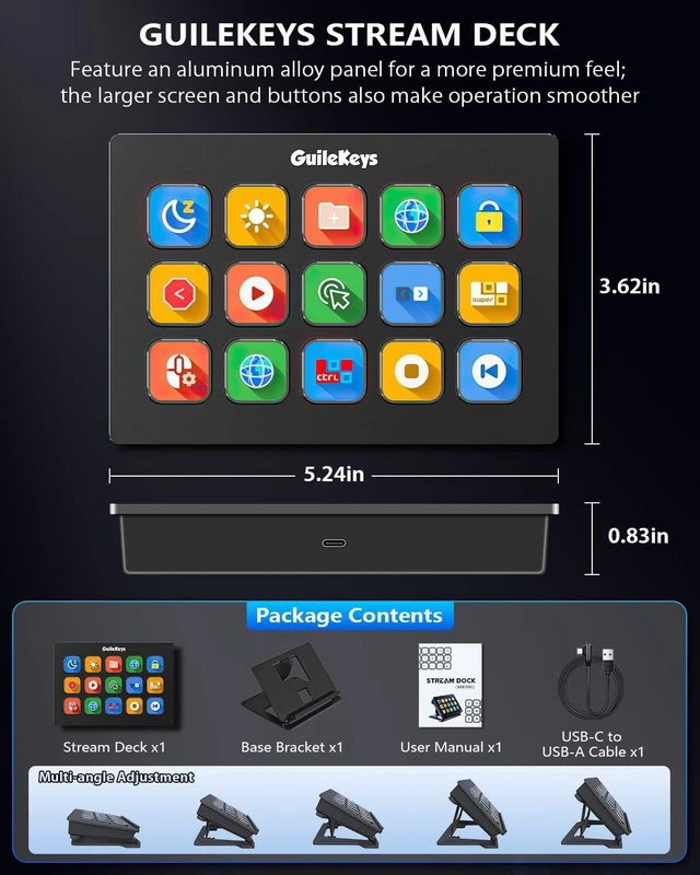 Alt view image 2 of 7 - Stream Controller Deck with 15 Macro Keys,Streaming Keyboard with Trigger Actions in OBS/Twitch/YouTube/Streamlabs/Discord/Zoom, Studio Controller Compatible with Mac/PC