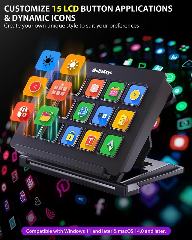 Alt view image 3 of 7 - Stream Controller Deck with 15 Macro Keys,Streaming Keyboard with Trigger Actions in OBS/Twitch/YouTube/Streamlabs/Discord/Zoom, Studio Controller Compatible with Mac/PC
