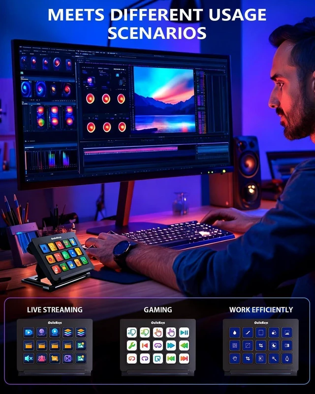 Alt view image 5 of 7 - Stream Controller Deck with 15 Macro Keys,Streaming Keyboard with Trigger Actions in OBS/Twitch/YouTube/Streamlabs/Discord/Zoom, Studio Controller Compatible with Mac/PC