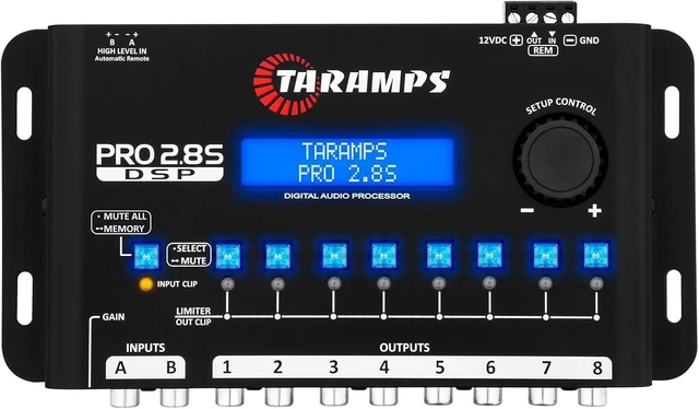 Main image of Taramps Pro 2.8S Black DSP Crossover Full Digital Signal Audio Processor and Equalizer with sequencer 15-Band Graphic Equalization 12 preset EQ 2-Channel in and 8-Channel Out Car Audio, Sound Quality