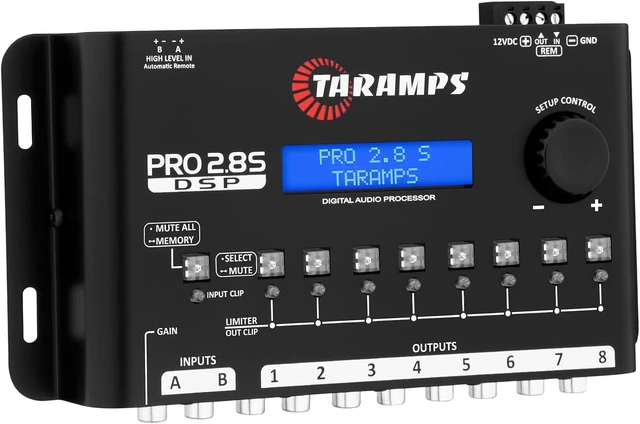 Alt view image 2 of 7 - Taramps Pro 2.8S Black DSP Crossover Full Digital Signal Audio Processor and Equalizer with sequencer 15-Band Graphic Equalization 12 preset EQ 2-Channel in and 8-Channel Out Car Audio, Sound Quality