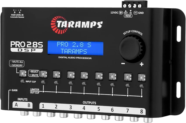 Alt view image 3 of 7 - Taramps Pro 2.8S Black DSP Crossover Full Digital Signal Audio Processor and Equalizer with sequencer 15-Band Graphic Equalization 12 preset EQ 2-Channel in and 8-Channel Out Car Audio, Sound Quality