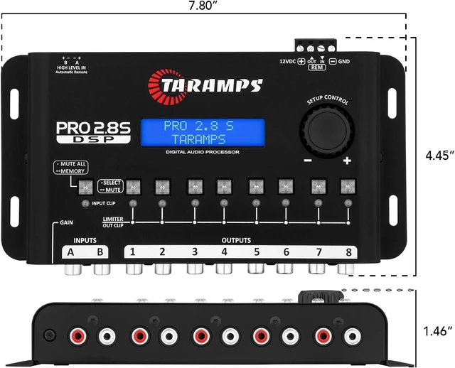 Alt view image 6 of 7 - Taramps Pro 2.8S Black DSP Crossover Full Digital Signal Audio Processor and Equalizer with sequencer 15-Band Graphic Equalization 12 preset EQ 2-Channel in and 8-Channel Out Car Audio, Sound Quality