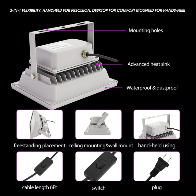 Alt view image 6 of 7 - 200W Equivalent High-Power UV Curing Light for Resin 3D Printing, 405nm UV LED Light for Ultra-Fast Curing, Professional DIY Curing Station for SLA/DLP/LCD